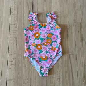 🎉HP🎉 NWOT Pink Lily Girls Retro Floral One Piece Swimsuit, Size 7/8